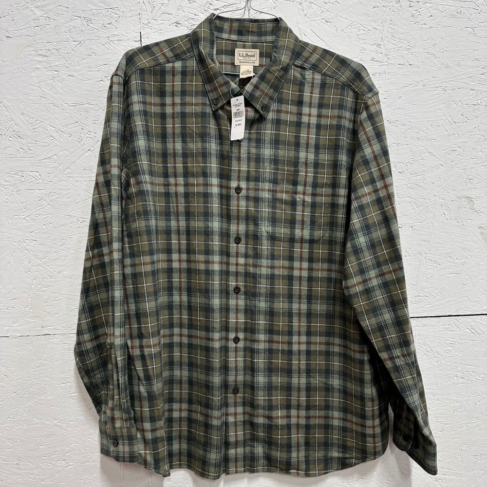L.L. Bean XL Scotch Plaid Flannel Green Brown Heritage Gorpcore Cabin Layering